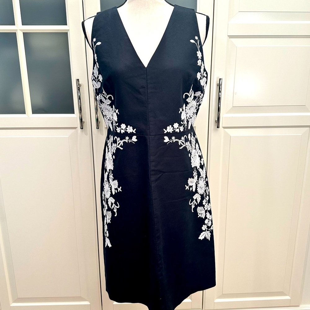 LOFT Black Dress with White Floral Design